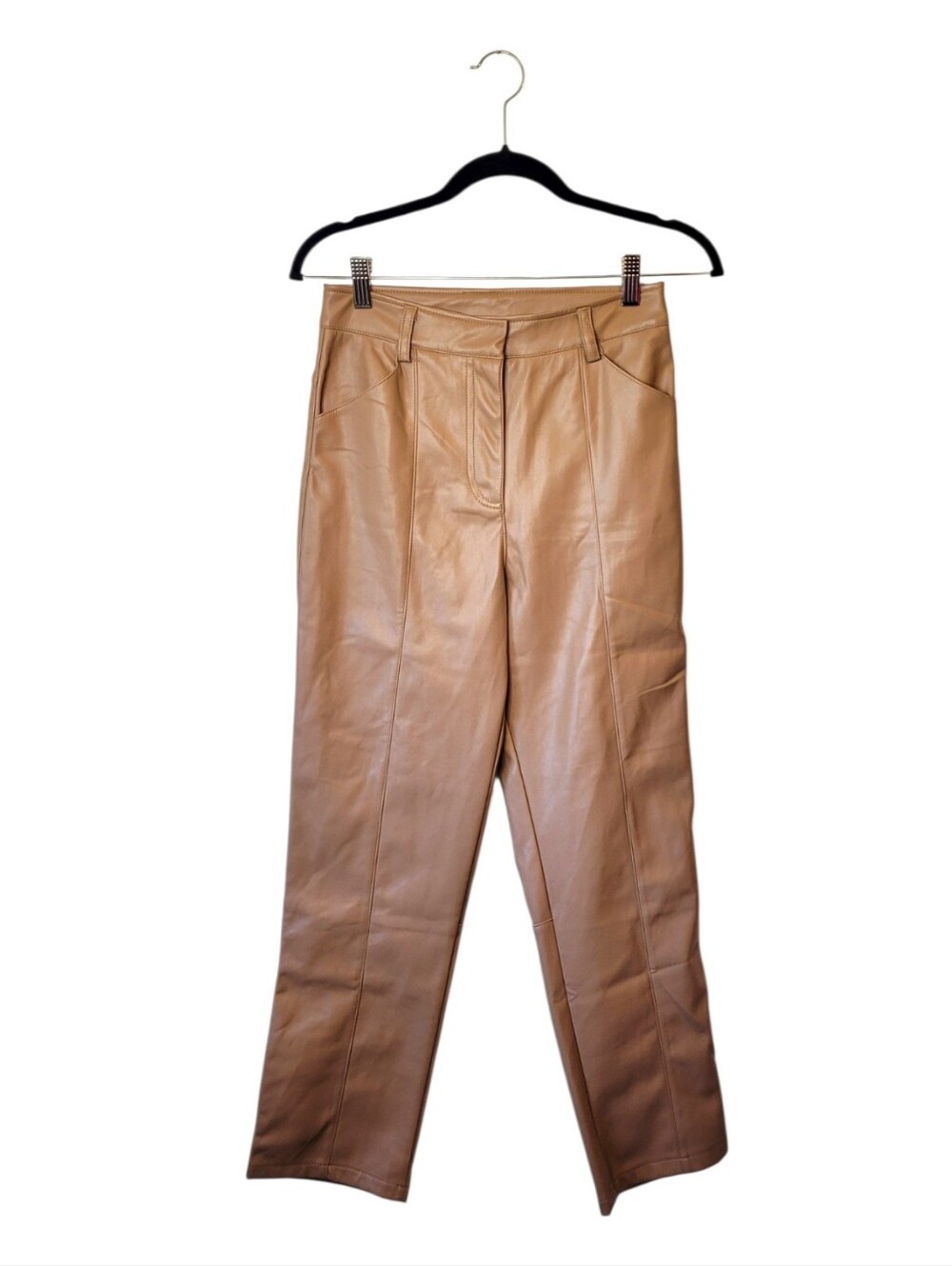 LBLC the label Cognac Jen Trouser Faux Leather Straight Leg Pants Size S NWT